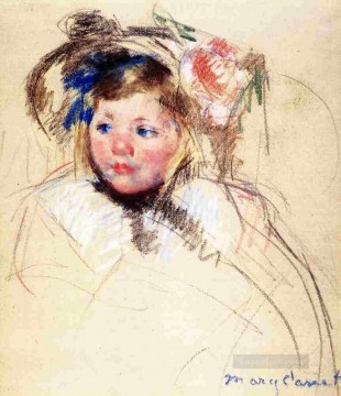 Cabeza de Sara con un capó mirando hacia la izquierda madres hijos Mary Cassatt Pinturas al óleo